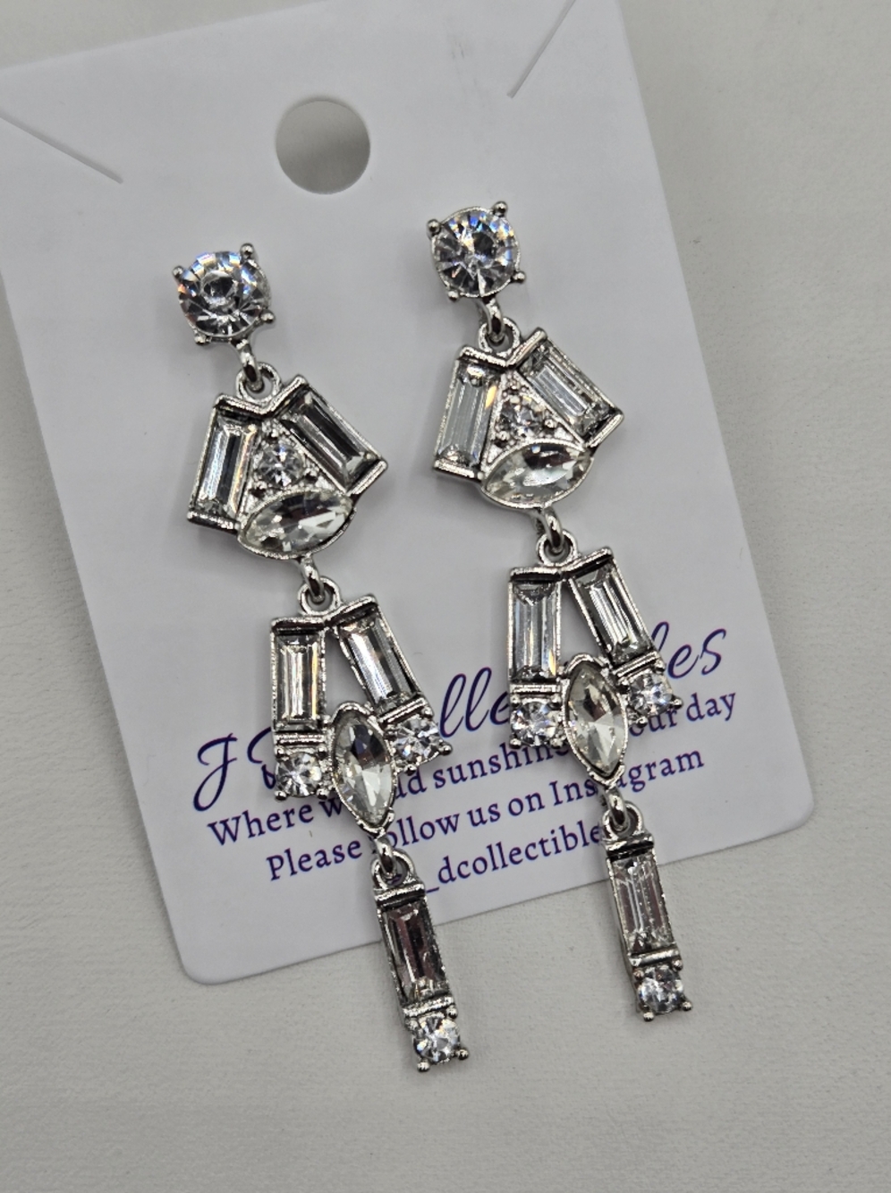Swarovski Crystal Elements Silver Statement Earrings Clear 2.5 inch Prom Bridal
